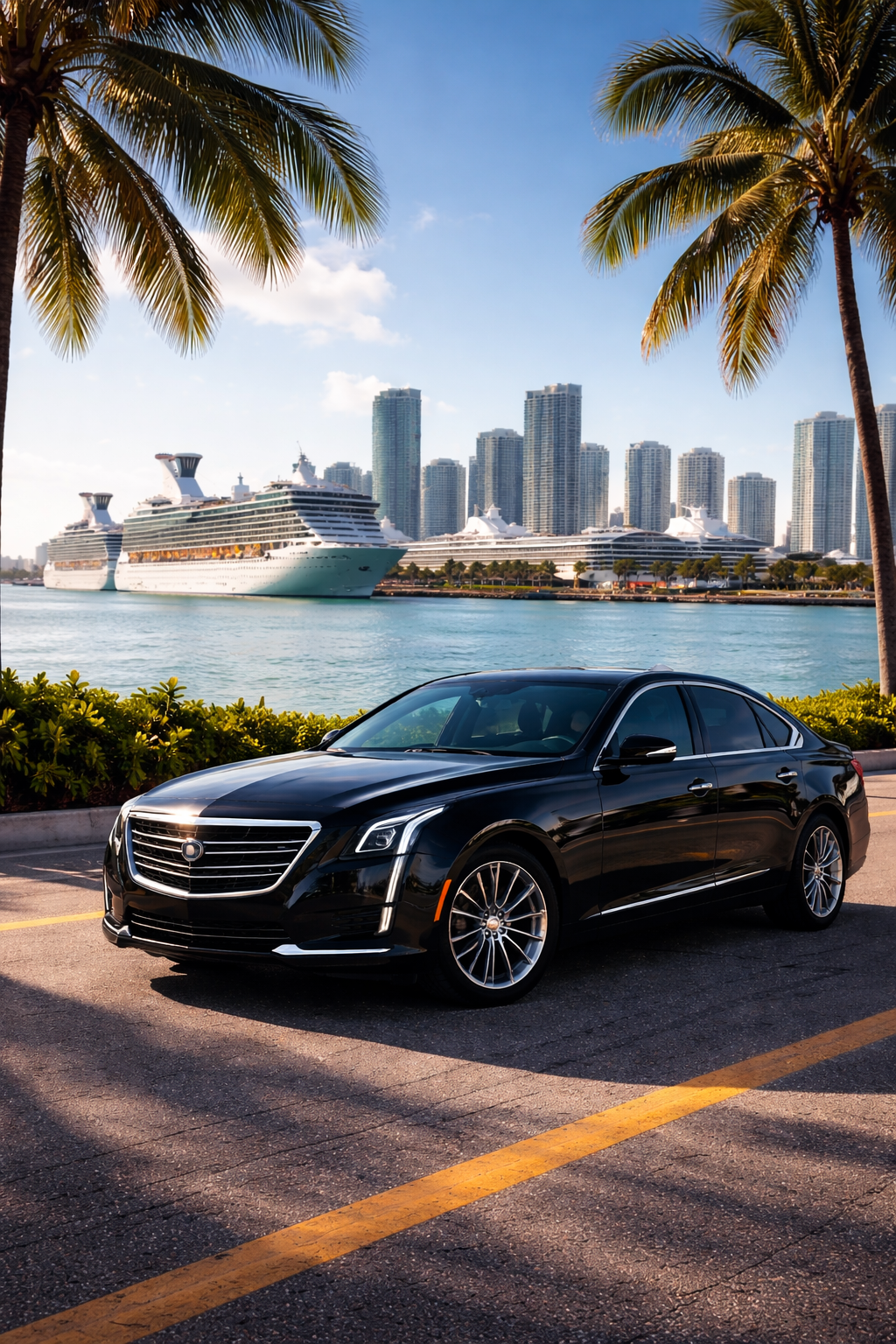 Black executive car at PortMiami cruise port