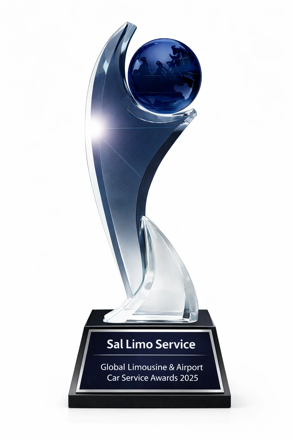 Crystal award trophy for Sal Limo Service on white background