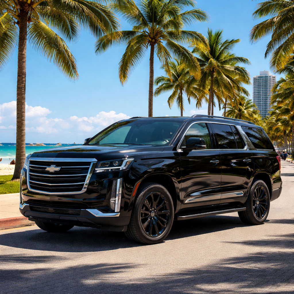Luxury black SUV parked in Miami street