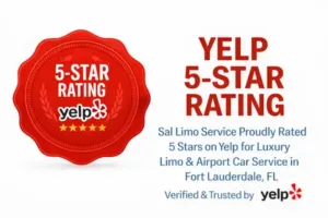 SalLimo Service Yelp 5-star rating badge in Fort Lauderdale FL